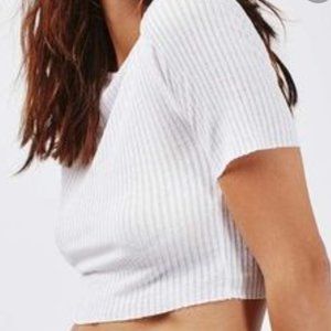 Topshop White Ribbed Raw Hem Crop Top NWT Sz4